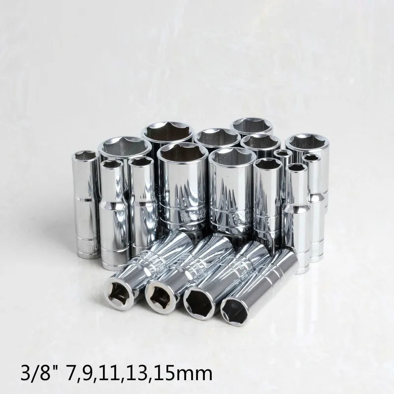 

3/8" 7,9,11,13,15mm CR-V Lengthened Type Universal Socket Wrench Head Set Inner Hexagon Spanner Allen Head Auto Repair Tools