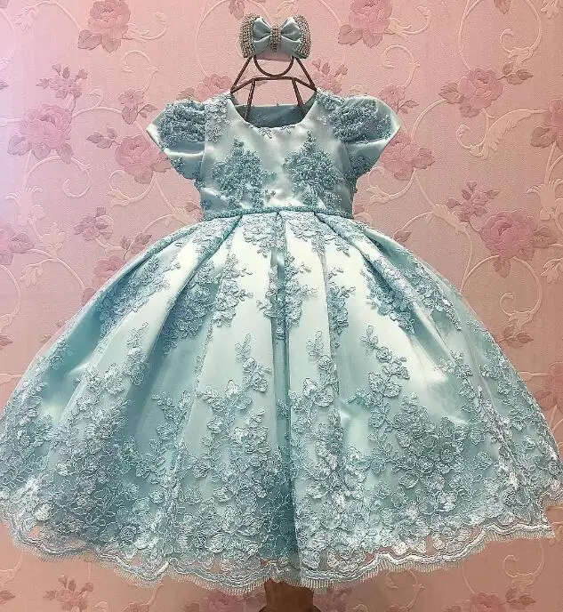 Custom Made Beaded Lace Baby Girls Dresses with big Bow Elegant First Birthday Toddler infant Clothes | Детская одежда и обувь