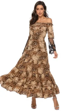 Solid Print Boho Maxi Woman Dress Office Lady Fashion Vintage Beach Dresses Slash Neck Long Sleeve Party Vestido | Женская одежда