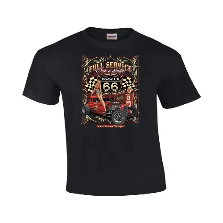 Полный Услуги с улыбкой ROUTE 66 hot rod Babe футболка #45|Мужские футболки| |