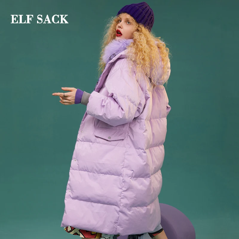 ELFSACK новинка модные женские пуховики 90% белый утиный пух куртка полная однотонная