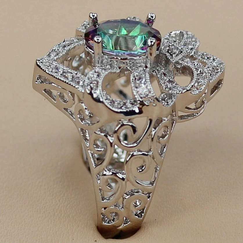 Fleure Esme Lovely Engagement wedding rings for men and women my orders Rainbow Cubic Zirconia Rhodium Plated R3339 size 6 7 8 9 | Украшения