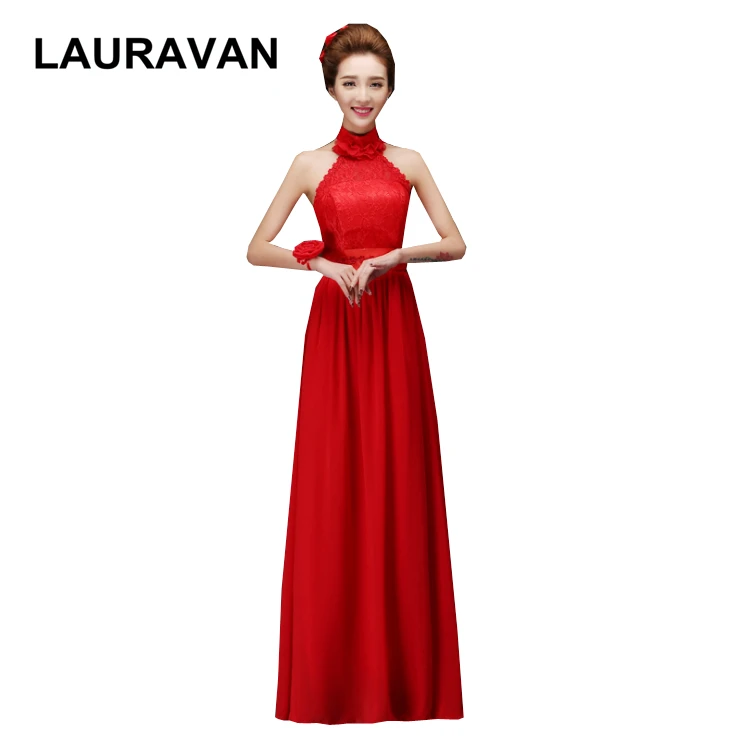 

simple red chiffon gorgeous sleeveless robe de soiree halter neckline bridesmaid long gowns patterns for women dress wedding