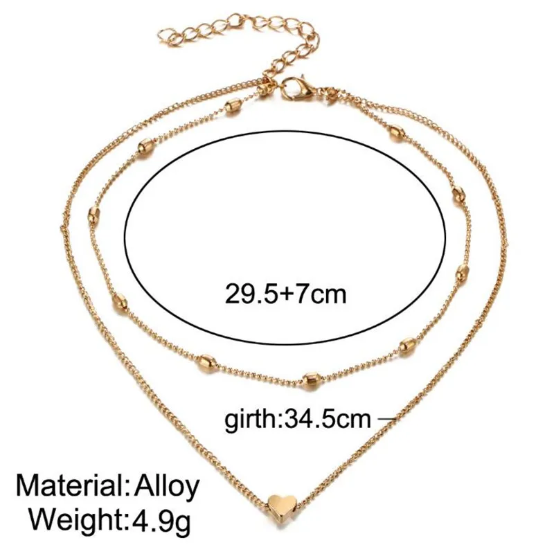 2017 New Fashion Cold Color Choker Necklaces Vintage Multi Layer Heart Pendant Collar Necklace for Women Boho Jewelry Hot | Украшения и