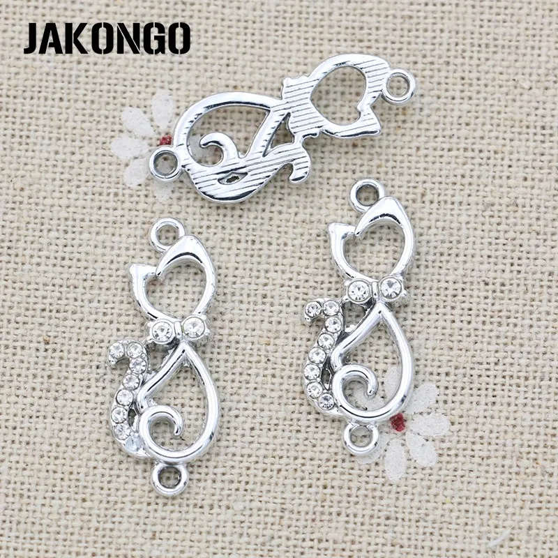 JAKONGO коннектор серебристого цвета с кристаллами в форме кошки для изготовления