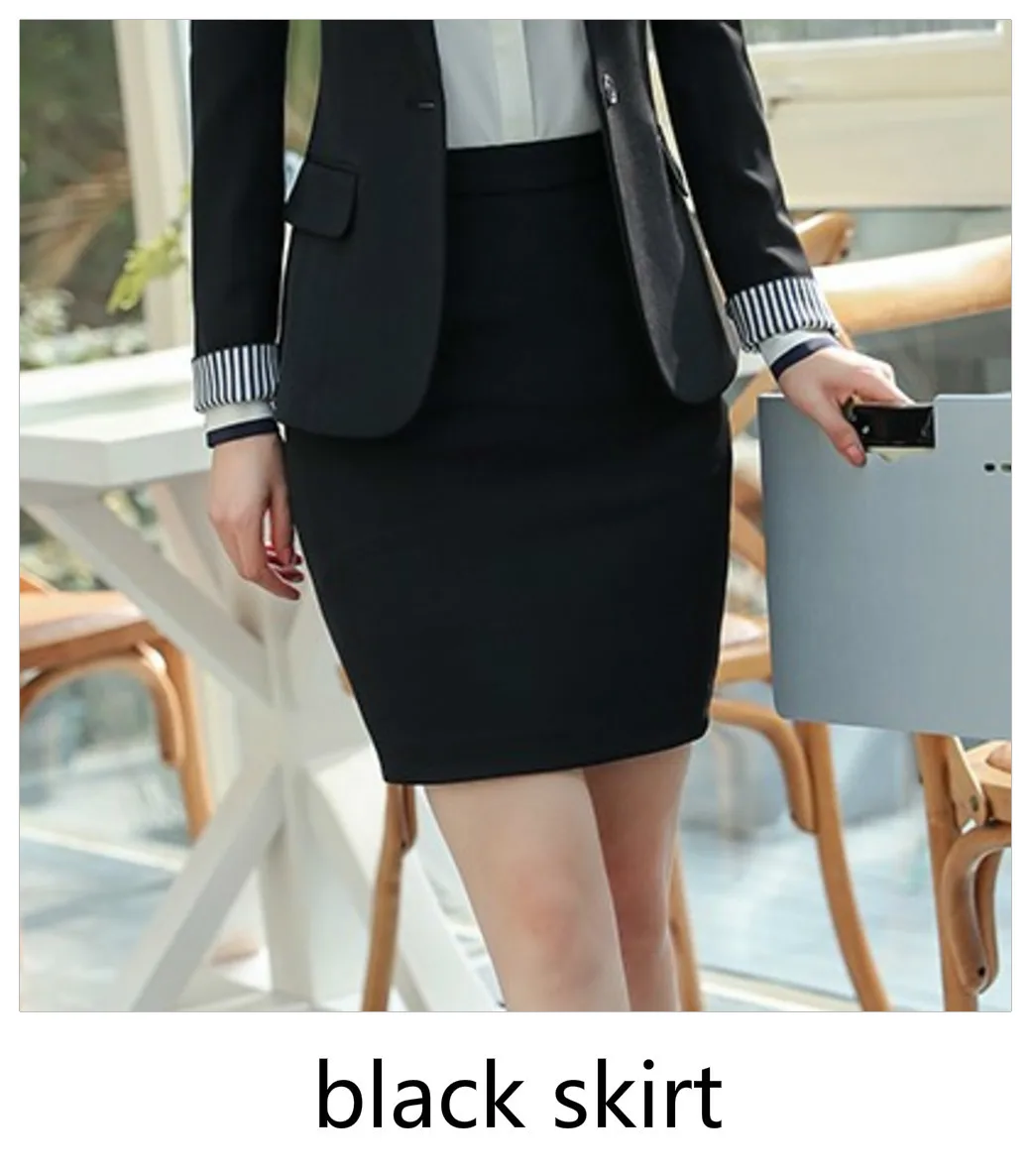 Black Skirt Костюм женский брючный костюм женский костюмы женские женский костюм Женский костюм для работы, костюм для офиса комплект из 2 предметов, Блейзер, женские деловые штаны, черное пальто, брюки, осень - Цвет: Black Skirt
