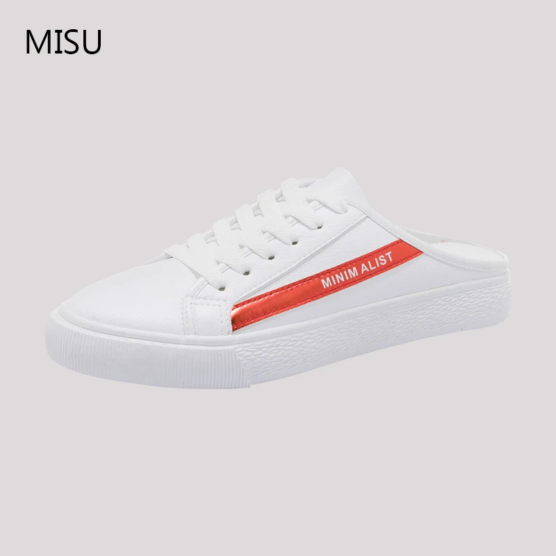 Women Casual Shoes 2018 Summer Hot sale Leather Woman Flats Fashion Sweet White Half slipper Breathable Sneakers |