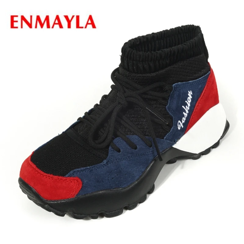 

ENMAYLA New arrival women mixed color lace-up sneaker lady casual fashion shoes Big size 36-40 ZYL491