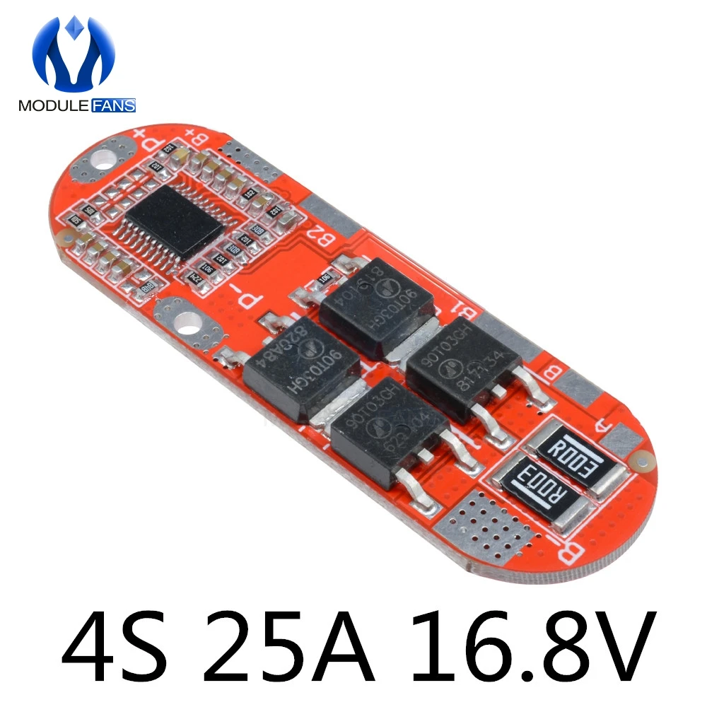 4S BMS 25A 16.8V BMS 25A 3S 12,6 в 4S 16,8 в 5S 21 в 18650 литий-ионный аккумулятор защитная схема плата для зарядки Модуль PCM полимерная Lipo ячейка PCB - Цвет: 4S BMS 25A 16.8V