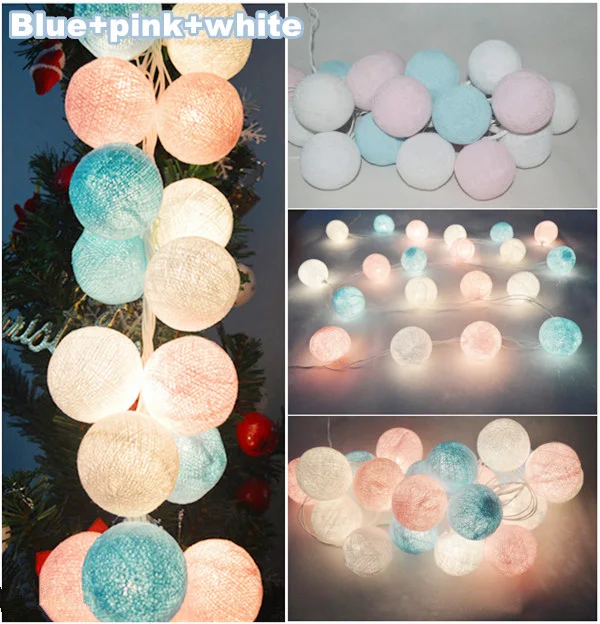 soft pastel Тайский стиль хлопковый шар гирлянды фея, Свадьба Рождество Патио Декор Детская лампа Таиланд ручной работы батарея AC plug in - Цвет: soft pastel