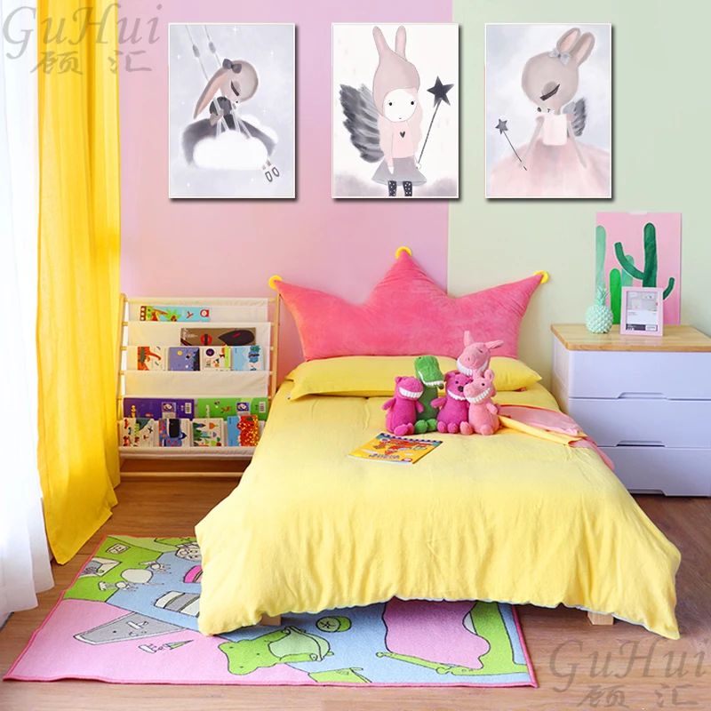 Modern Cartoon Spray Color Girls Mouse Rabbit Canvas Poster Print Wall Home Nursery Kids Bedroom Decoration Painting No Frame | Дом и сад