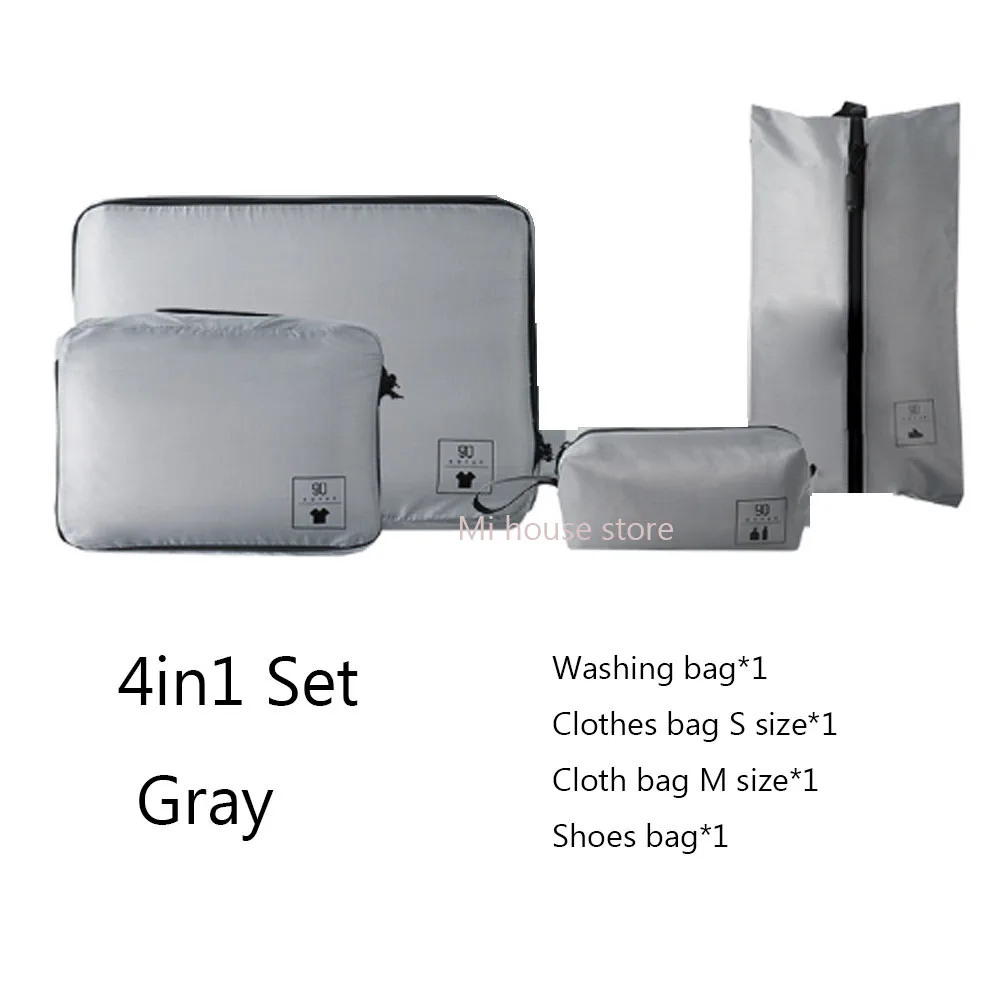 4in1 set gray 1 комплект Xiaomi Mijia 90fun сумка для хранения водонепроницаемый грязеотталкивающий складной органайзер для одежды, обуви, нижнего белья Удобная дорожная сумка - Цвет: 4in1 set gray