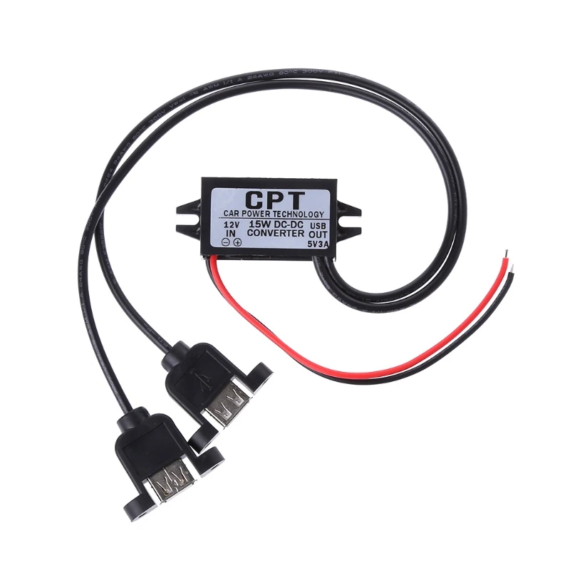 

High Quality 1 Pc Mini Auto Car DC 12V to 5V 3A 15W Dual USB Charger Converter Module Cable Power Adapter Hot New