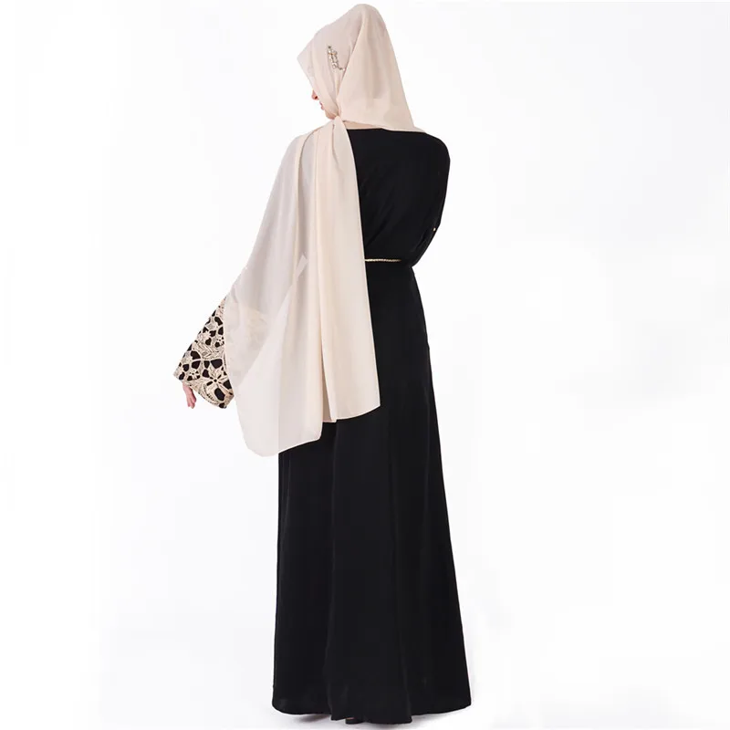 EID исламское кимоно abaya Черное женское длинное с кружевом и рукавами летучая мышь
