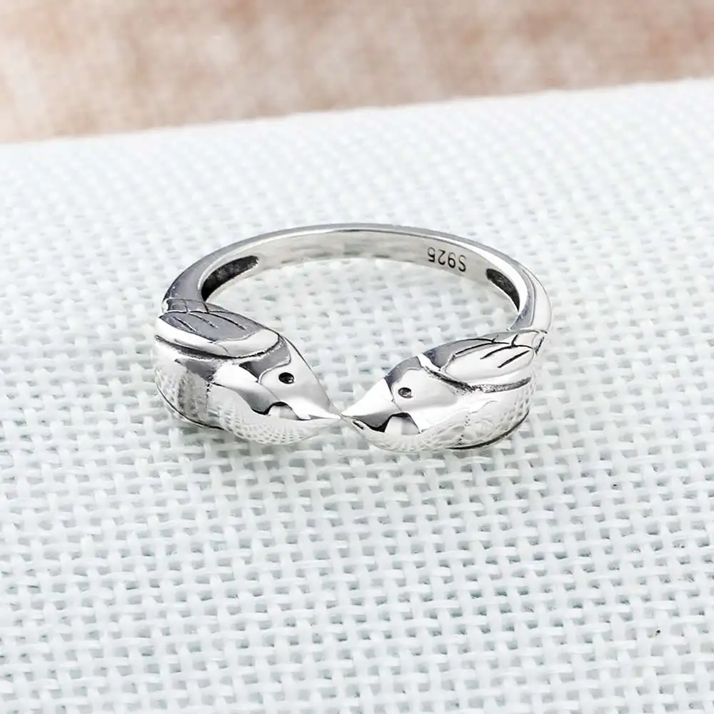 Женские кольца из стерлингового серебра 925 пробы с двойными маленькими птицами