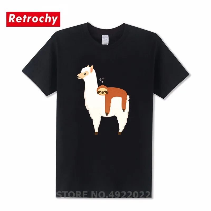 Funny Sloth The Flash T Shirt Humor Design Lazy Hitching Ride On Alpaca T-Shirt Men Holiday Llama Pre-Cotton Tshirt | Мужская одежда