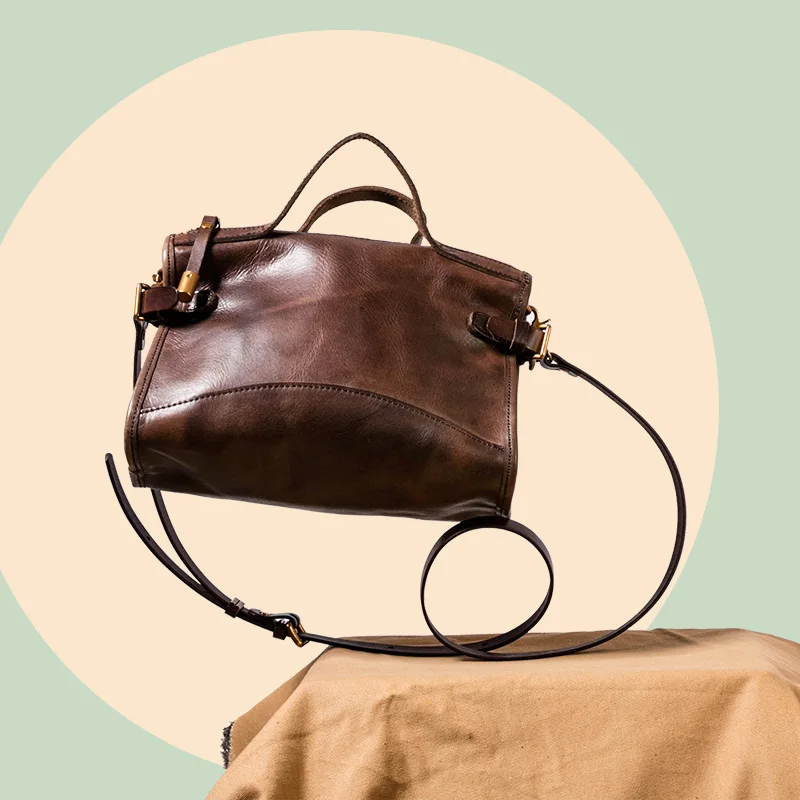WOONAM Handmade Bag Natural Genuine Calf Leather Medium Size Boston Top Handle Handbag Shoulder WB456 | Багаж и сумки