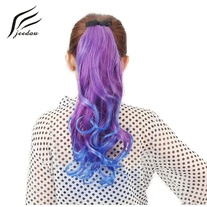 

Jeedou Synthetic Wavy Hair Ponytail Peuple Pink Red Ombre Color Cosplay Night Club Party Ribbon Drawstring Ponytails