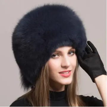 Navyblue Зимние Для женщин меха Кепки натуральная с натуральным лисьим мехом Шапки Головные Уборы Открытый шапочки Кепки женские теплые модные девушки Кепки sr485 - Цвет: Navyblue