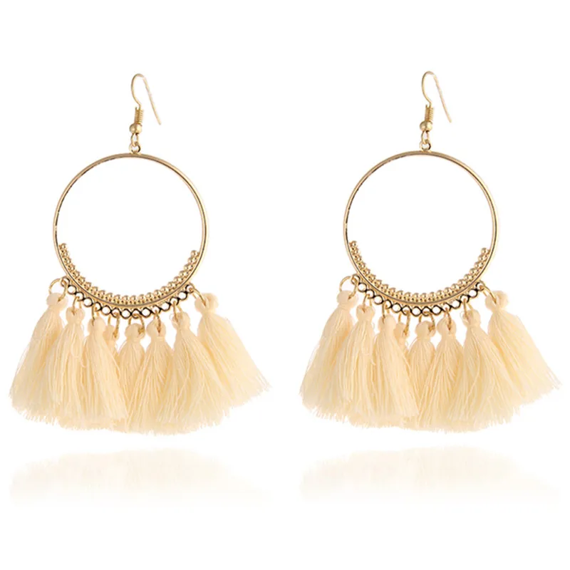 2018 модные богемные этнические серьги с бахромой для женщин золотые круглые