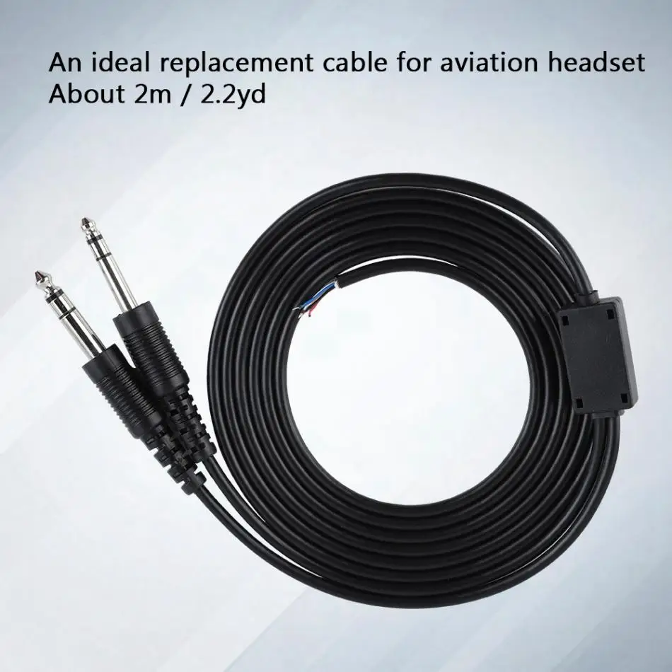 2m DIY Cable DIY Replacement Cable for Aviation Headphone Headset Plane 1/4 Dual GA Plug