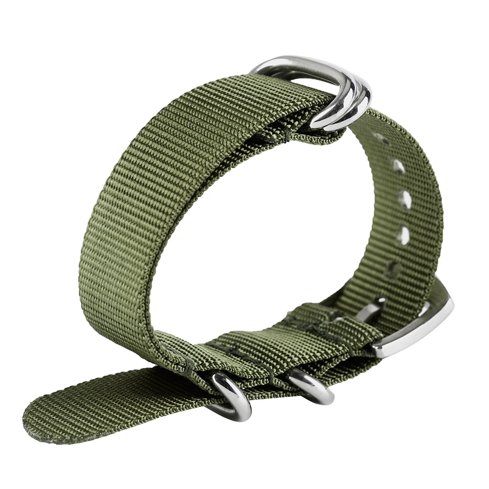 

20/22/24mm Silver Buckle High Quality Nylon Sport Outdoor Watch Band Military NATO Replacement Strap Bracelet Clock Hour Black
