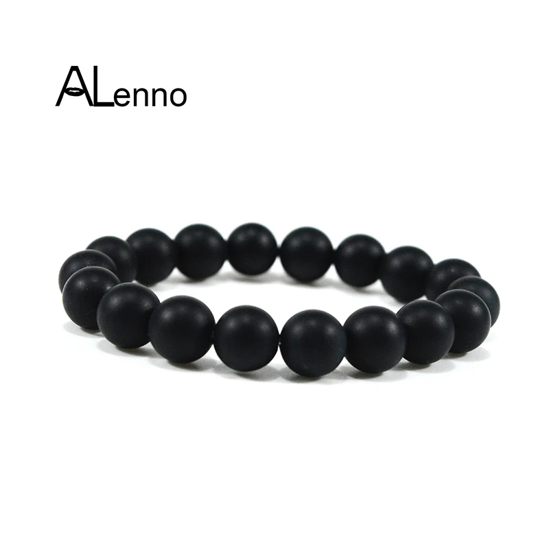 ALenno 10 мм Однотонный черный цвет натуральный скраб Оникс Камень бусина Strand