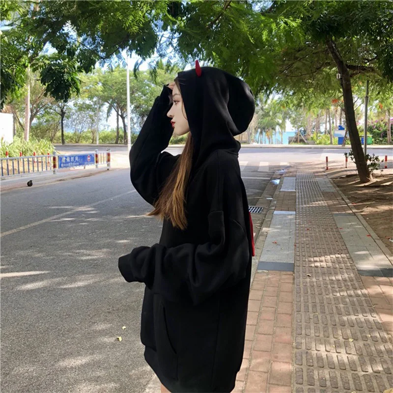 Толстовки Harajuku с изображением крыльев дьявола толстовки пуловеры Джерси женские