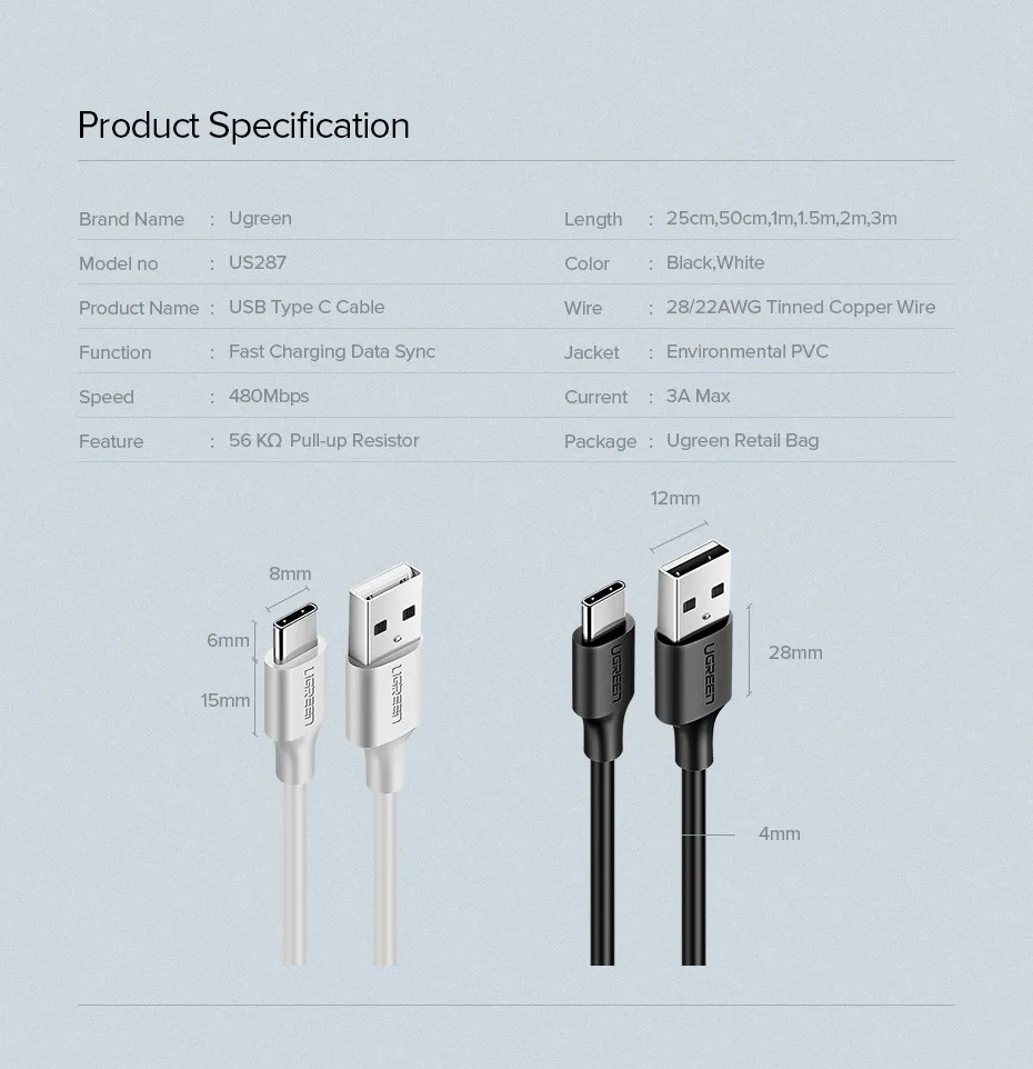 Ugreen USB Type C Кабель USB С Быстрой Зарядки Кабель для Передачи Данных Type-C USB Зарядное Устройство Кабель для NEXUS 5X, 6