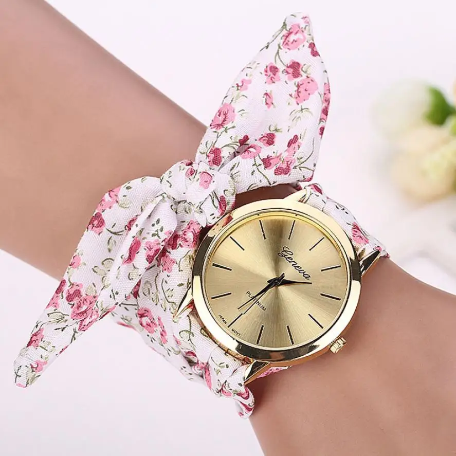 Montre 2020 Vogue Цветочные наручные часы женские жаккардовые ткани кварцевые Geneva