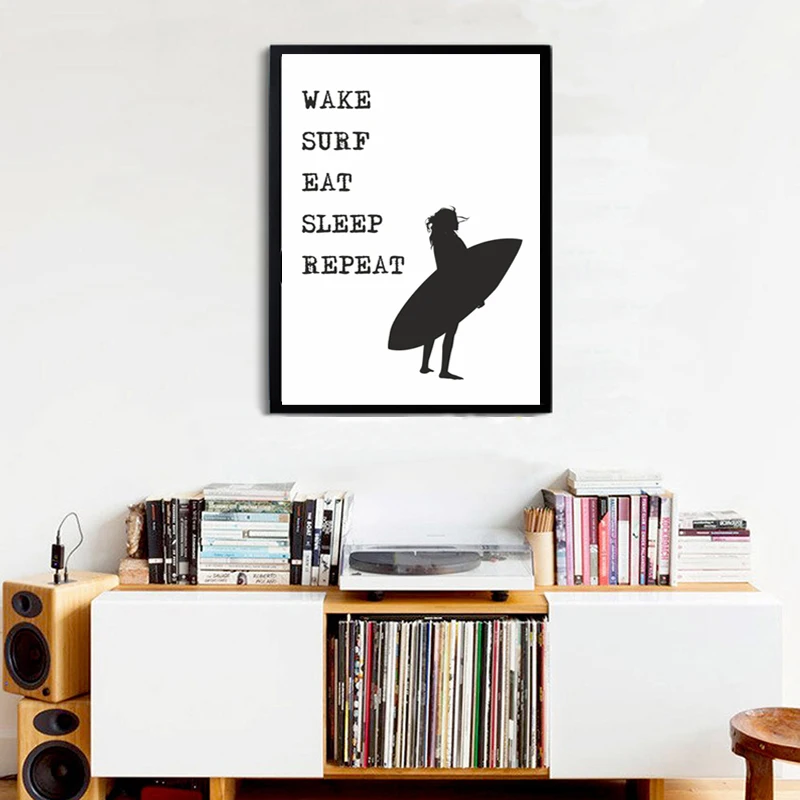 Wake Surf Eat Sleep Repeat печать черный и белый Минимальный Современный художественный