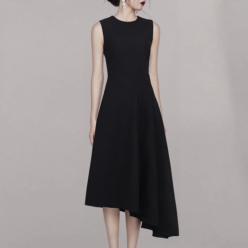 Женское офисное платье-трапеция Max Spri элегантное черное платье средней длины без