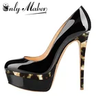 Onlymakerтуфли-лодочки; Женские туфли на тонком высоком каблуке 16 см; Удобные пикантные туфли на платформе и шпильке; Вечерние модельные туфли из лакированной кожи