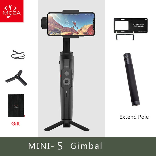 add adapter pole MOZA мини S мини-S 3-осевой портативный монопод с шарнирным замком для телефона стабилизатор для iPhone 8 Gopro hero 7 6 5 YI экшн-камер PK dji osmo mobile 2 - Цвет: add adapter pole