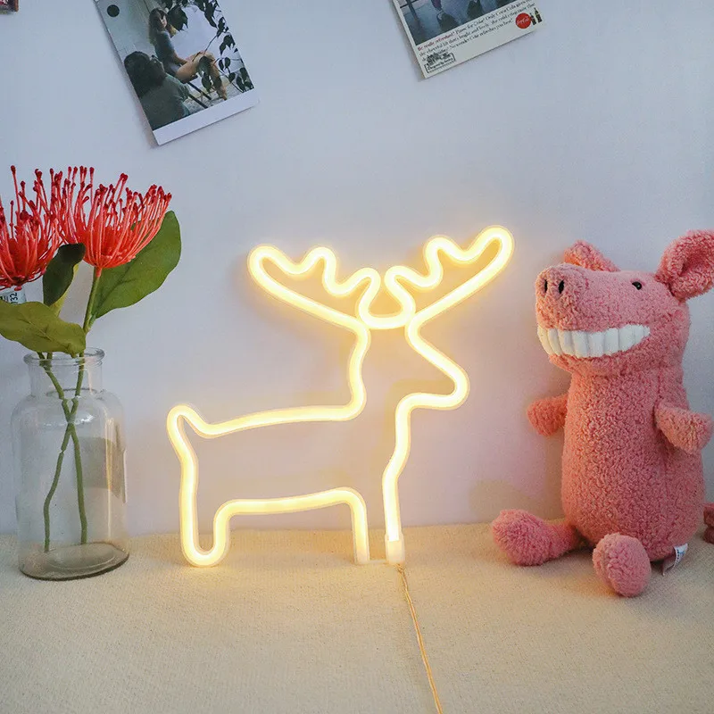 deer warm Неоновый светильник Единорог декоративный колокольчик с оленями светодиодный светильник настенный Декор украшение дома кафе Фреска Ремесло Украшение дома светильник неоновый ночной Светильник - Испускаемый цвет: deer warm