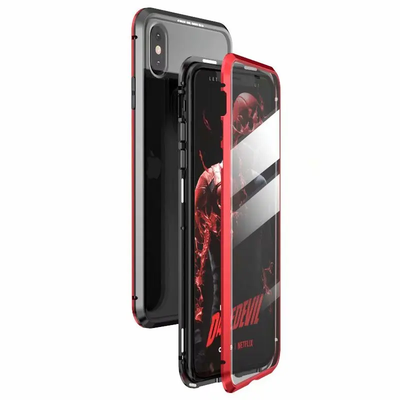 360 градусов Полный Магнитный чехол для iPhone X XS Max XR 8 7 6 Plus Крышка передняя задняя стекло чехол для iPhone 8X6 S плюс Магнит Чехол - Цвет: Black and Red