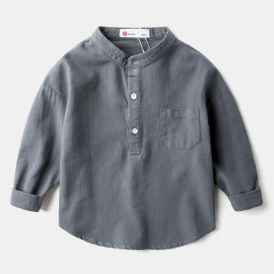 dark grey Рубашки для мальчиков с длинными рукавами; однотонная хлопковая Детская рубашка для мальчиков; сезон весна-осень; детская одежда в японском стиле; блузки для мальчиков; BC536 - Цвет: dark grey