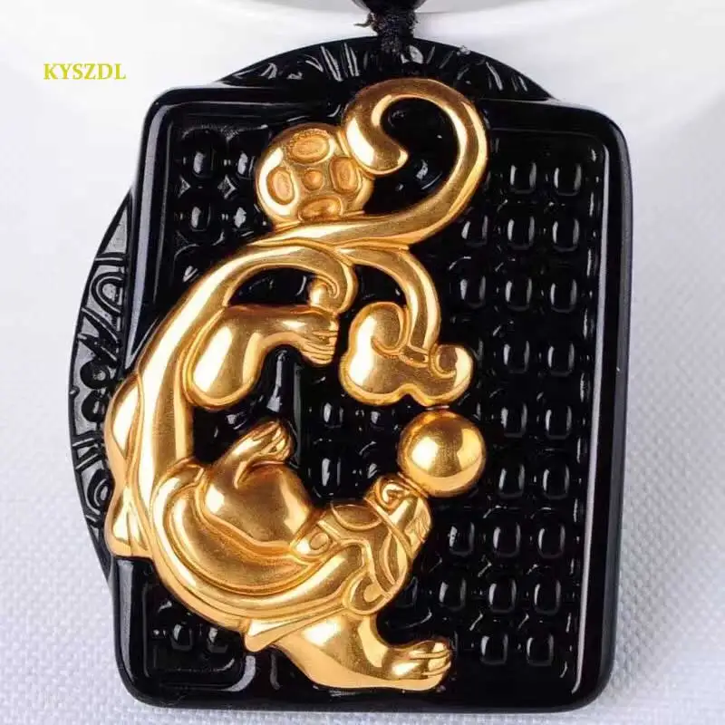 

KYSZDL натуральный черный обсидиан резьба Pixiu кулон для мужчин и женщин мода чистое золото Цвет Кристалл Pixiu кулон ювелирные изделия