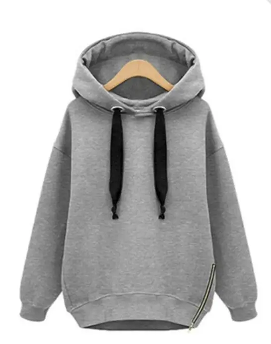 grey hoodies Зимнее Полувер Зеленый Толстый Теплый Свитшот, Спортивная Кофта Женщина Молния Одноцветный Сплошной Цвет Простой Оверсайз Одежда Сторона Молния Кофта С Капюшоном Харадзюку Уличный Стиль Толстовка Капюшон Белый Серый - Цвет: grey hoodies