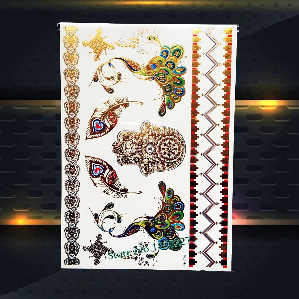 1 шт. Нетоксичная татуировка из хны золотого и синего цвета|tattoo sticker|temporary tattoo