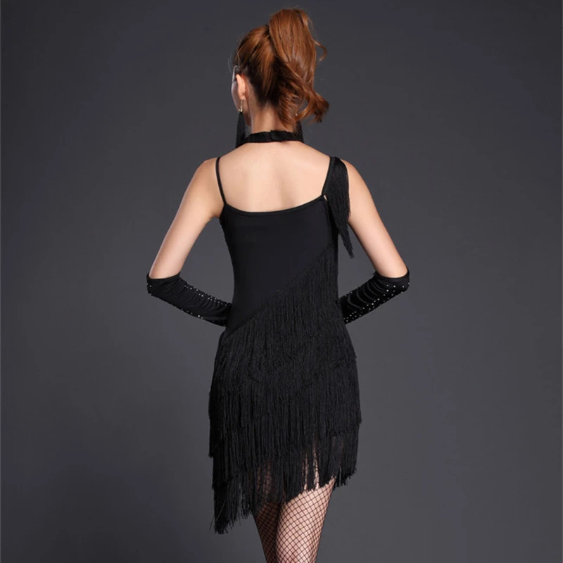 

Diamonds Tassel women Dresses latin dance dress Skirt Women Latin Tango Ballroom Salsa Dance Dresses (clothing+Necklace+gloves)