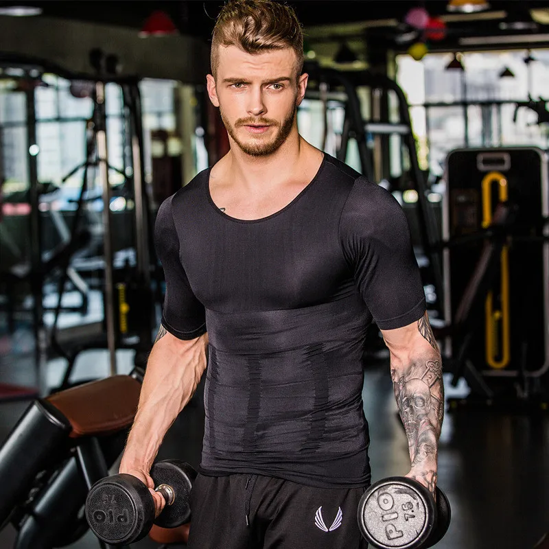 Men's Shapers Slimming Belly shirts Leotard Waist Corsets Underwear Male Abdomen Trimmer Breathable Body Compression T-shirt