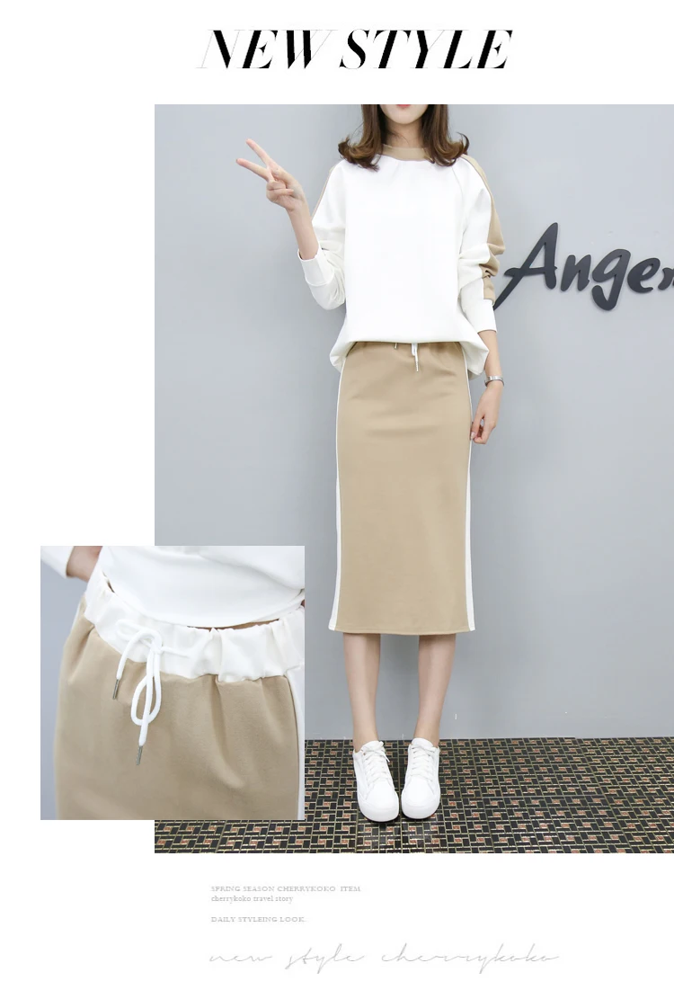 Women's 2 Piece Set Elegant Sporting Casual Side Striped Casual Pullover Top Elastic Waist Skirt Suit Plus Size Hots S87702F