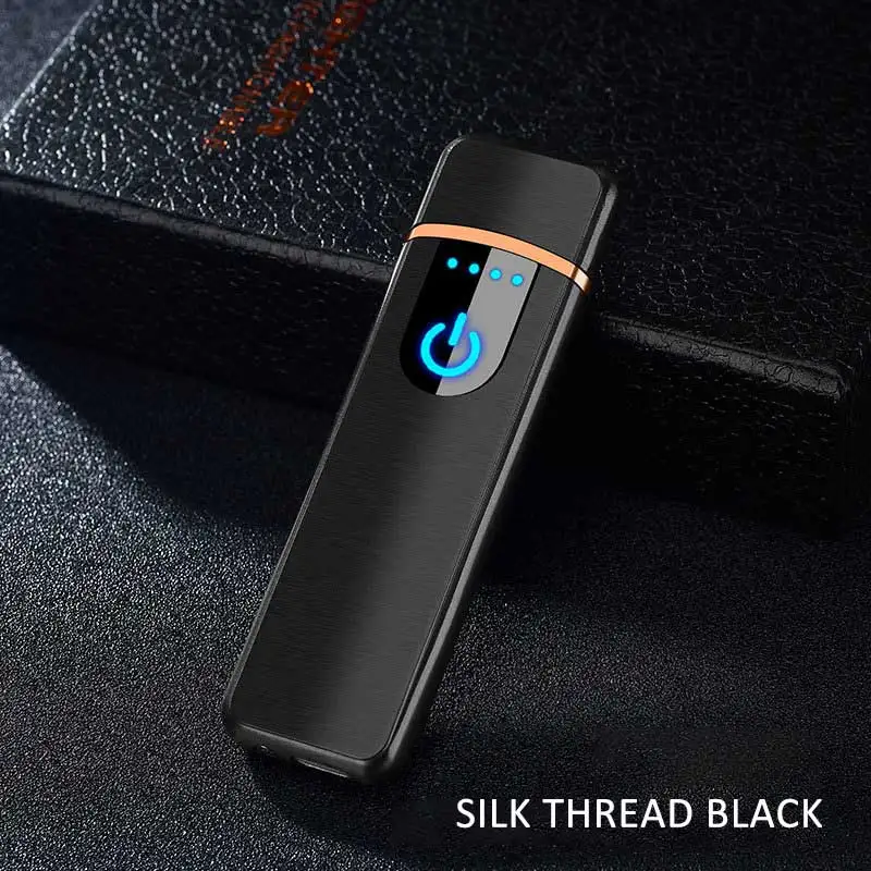 silk thread black Цинковый сплав прикуриватель датчик на ощупь экран Беспламенное ветрозащитное USB зарядка мужские подарки аксессуары для курения - Цвет: silk thread black