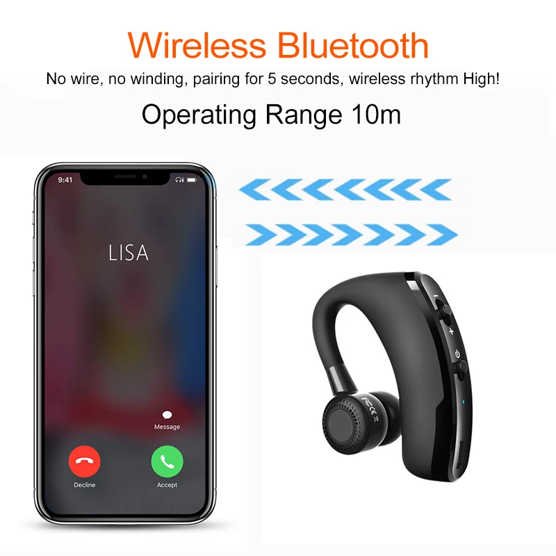 Беспроводные bluetooth-наушники V9 с функцией управления шумом, беспроводная bluetooth-гарнитура с микрофоном для занятий спортом