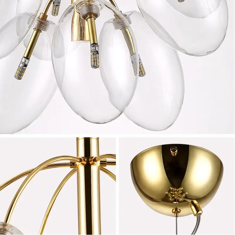 

LED Gold Chrome Grape Glass Chandeliers light 4/7/15/18 led gold hanglight Living Room Dining Room Shop gold iron chandeliers