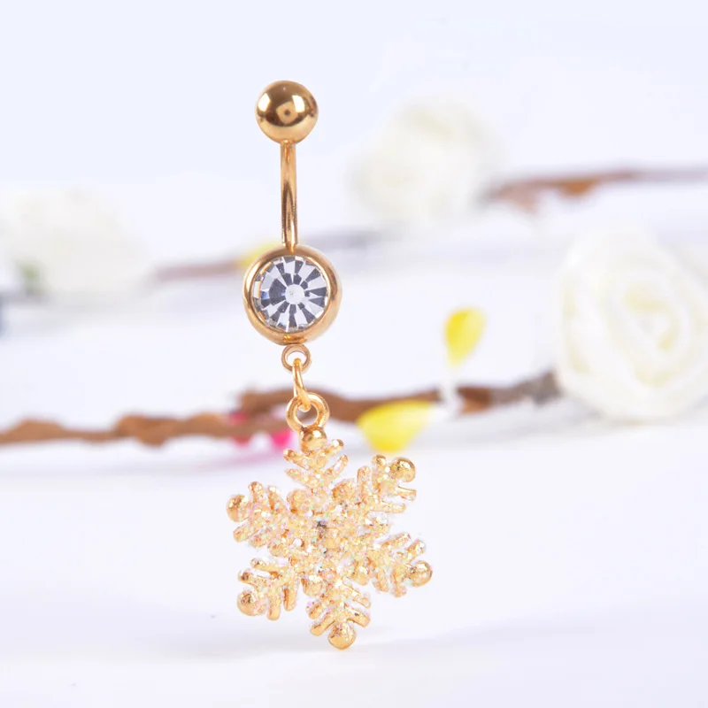 Женское кольцо в виде пупка со снежинками из нержавеющей стали Кристальные