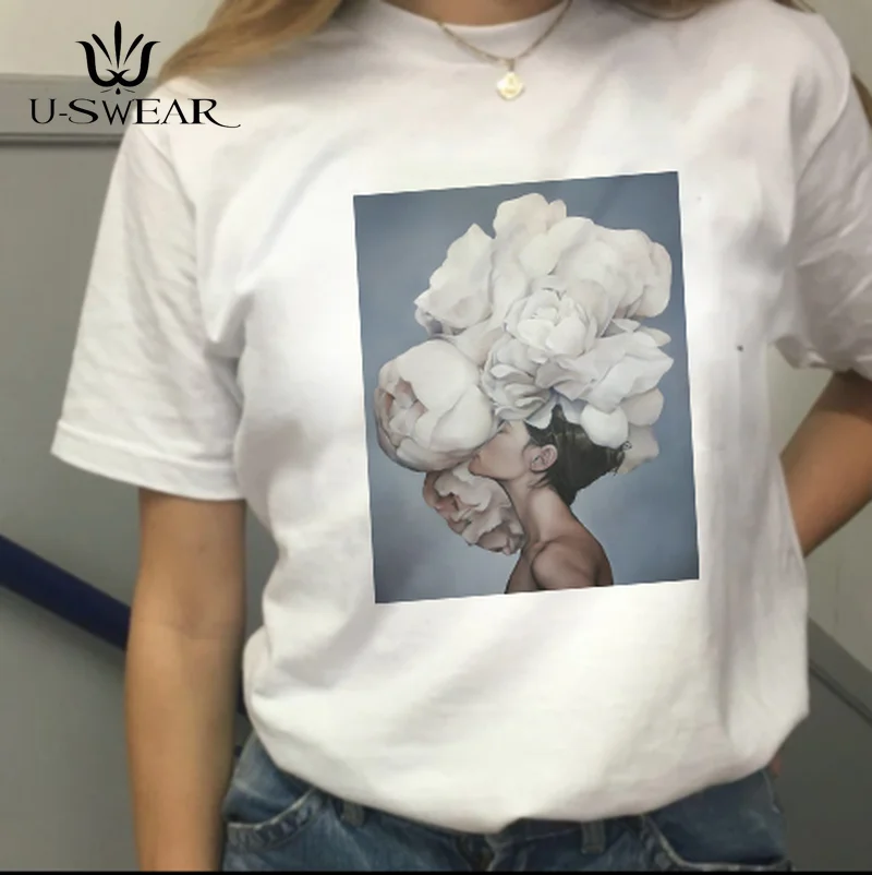Женская летняя новая футболка с цветочным принтом коротким рукавом в стиле