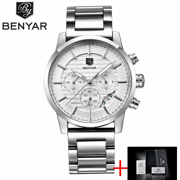 steel white B Мужские спортивные кварцевые часы с хронографом, ремешок из кожи и нержавеющей стали, водонепроницаемые деловые часы, мужские часы - Цвет: steel white B
