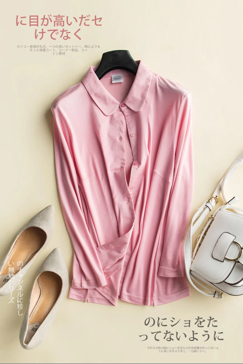 Тяжелая 100% Шелковая трикотажная шелковая рубашка Тонкая с длинными рукавами на